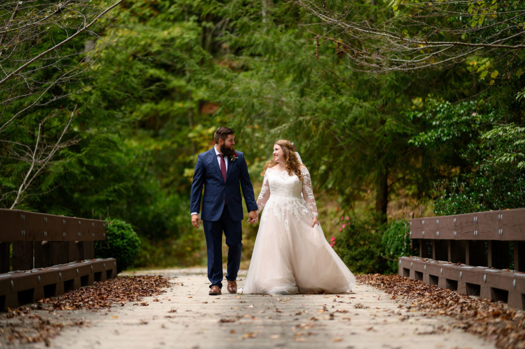 Asheville wedding bride and groom walking