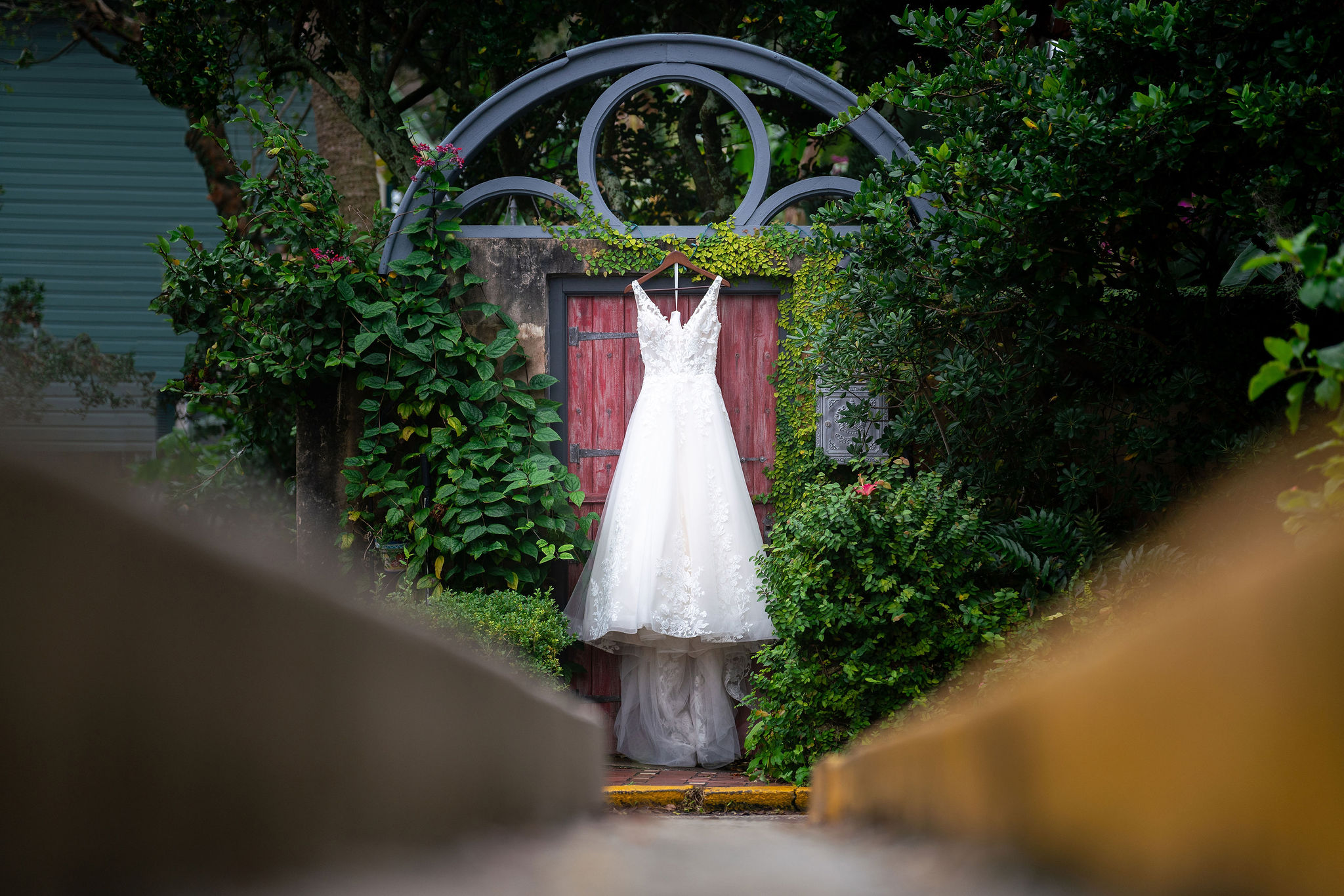 brides dress hanging in st augustine florida