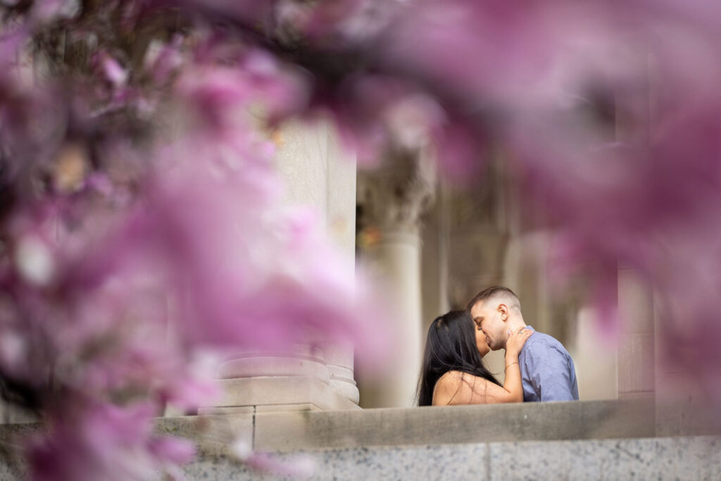 couple kissing by dc cherry blossoms
